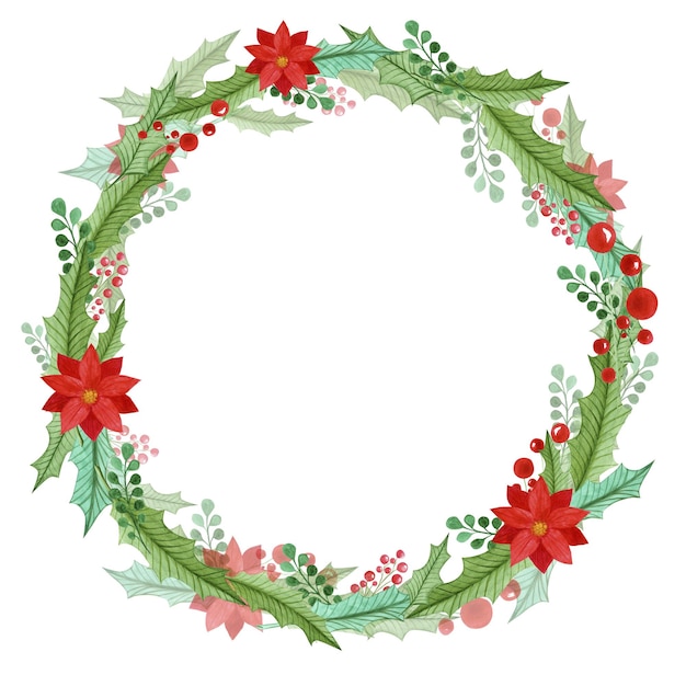 Christmas wreath amela berries watercolor