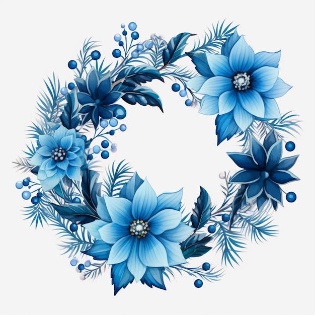 Christmas wreath blue clipart stock illustration image AI generated art