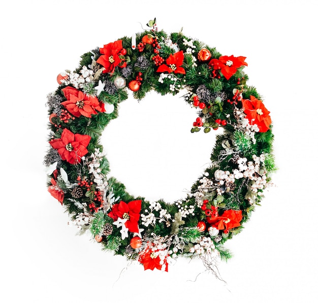 Christmas Wreath of Christmas Flower isolated on White background