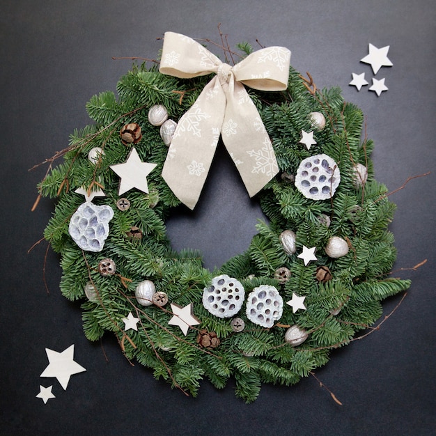 Christmas wreath on a dark background