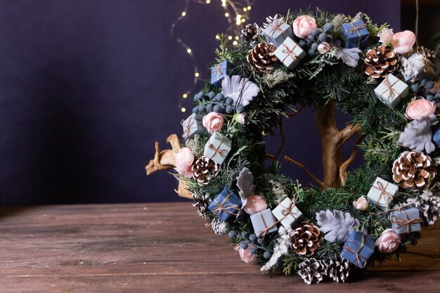 Christmas wreath on a dark background