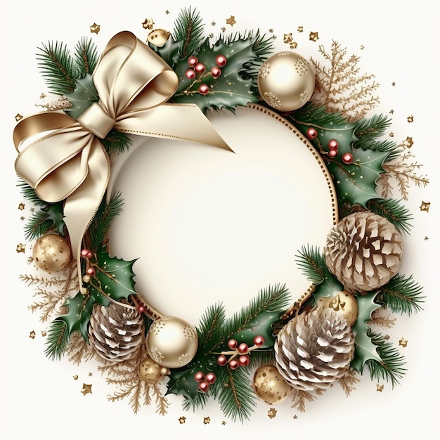 Christmas Wreath Decorated isolated on white Generative ai