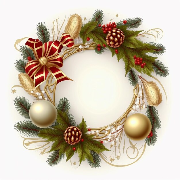 Christmas Wreath Decorated isolated on white Generative ai