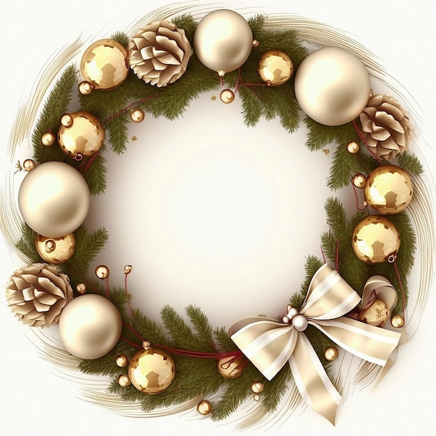 Christmas Wreath Decorated isolated on white Generative ai