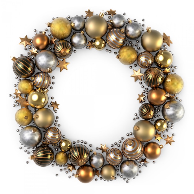 Christmas wreath decoration from gold color bubbles