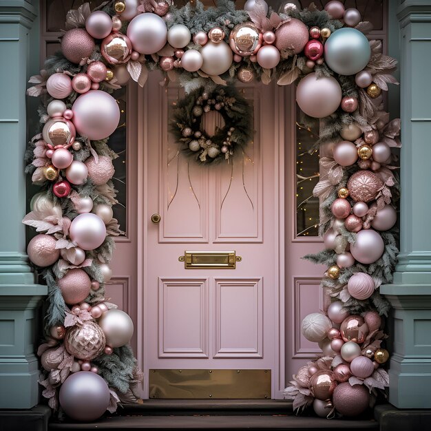 Christmas wreath on door delicate colour