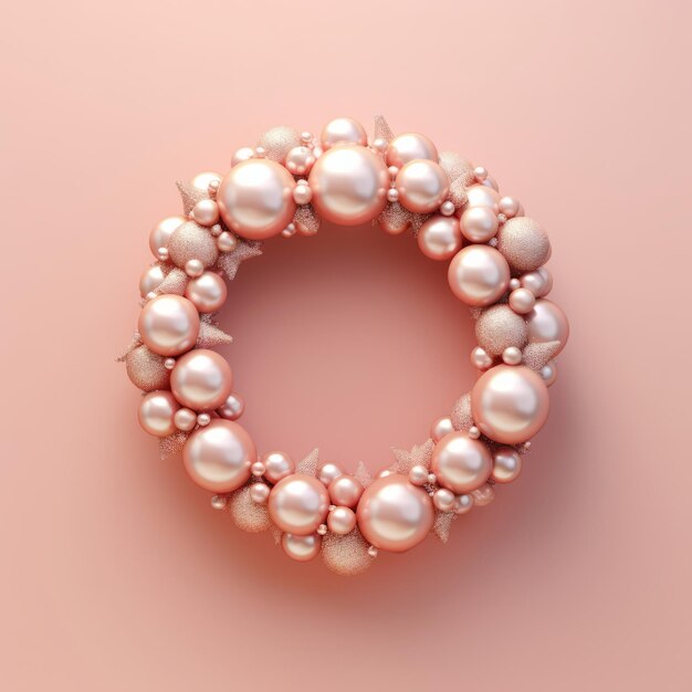 Christmas wreath featuring delicate blush pink ribbons and small pearlized ornaments