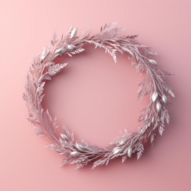 Photo christmas wreath featuring silver metallic branches and delicate blush pink silk ribbons