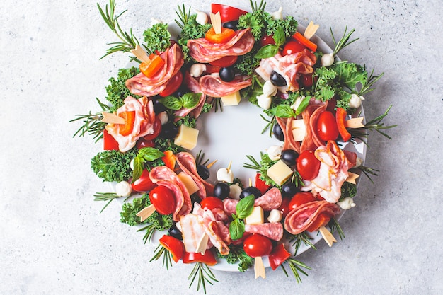 Christmas wreath of festive appetizer.