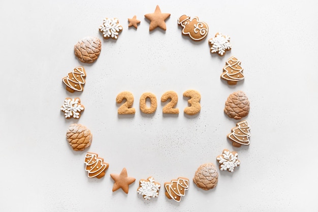 Christmas wreath of handmade cookies with date 2023