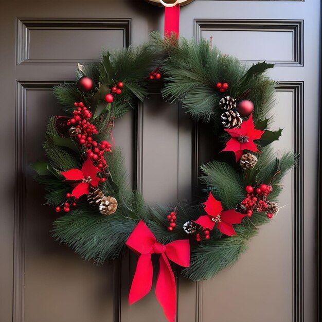 Photo a christmas wreath hanging on a front door