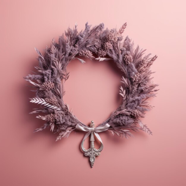 Photo christmas wreath made from dried lavender and adorned with small vintagestyle silver keys