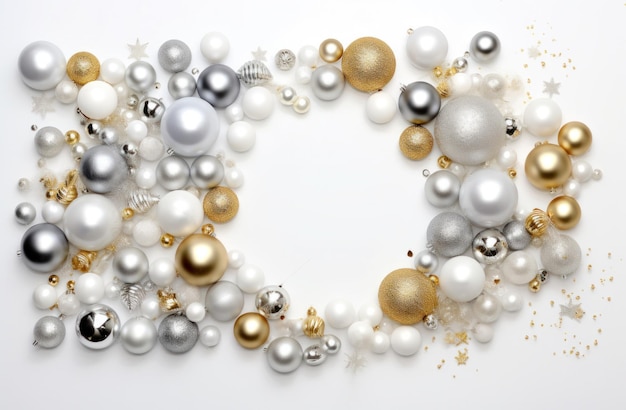 a christmas wreath ornaments and decor scattered throughout a white