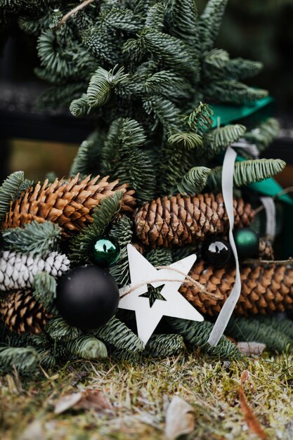 Christmas wreath outdoors in backyard