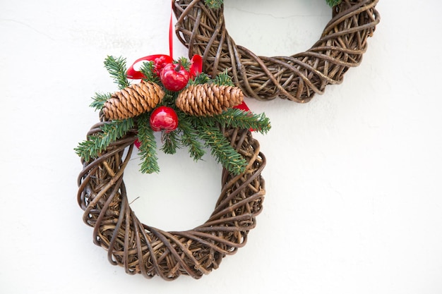 Christmas Wreath Ring on White Wall