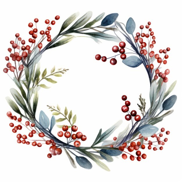 Photo christmas wreath vector watercolor clipart graphic on white background