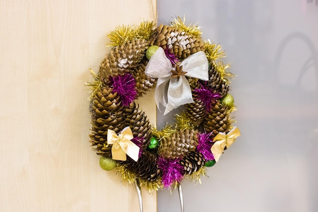 Christmas wreath on the wall close up