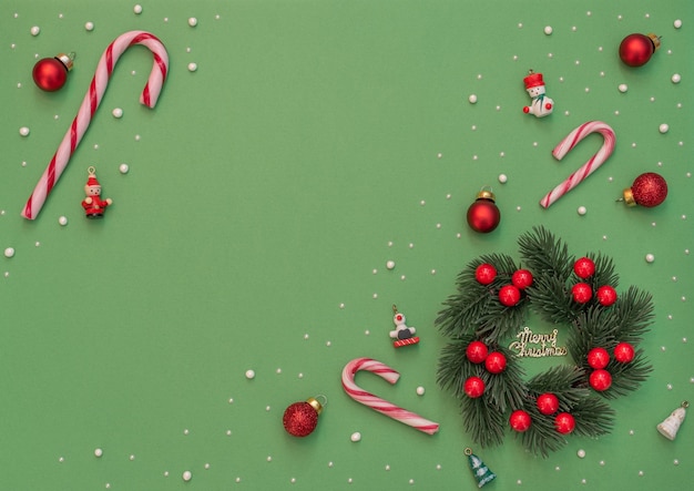 Christmas wreath with berries and Xmas decorations