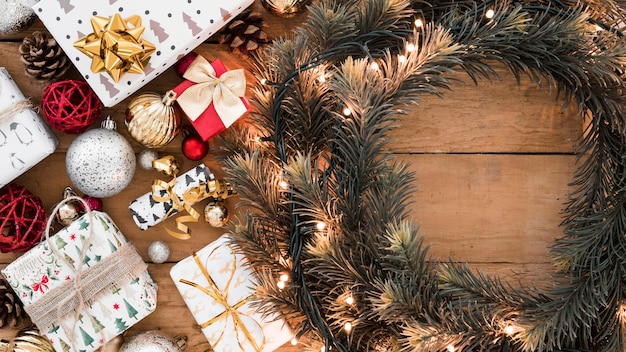 Christmas wreath with gift boxes 