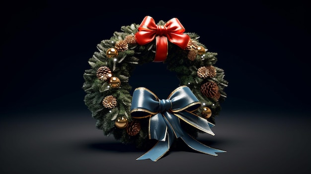 Christmas wreath with gold and black ribbonsgenerative ai