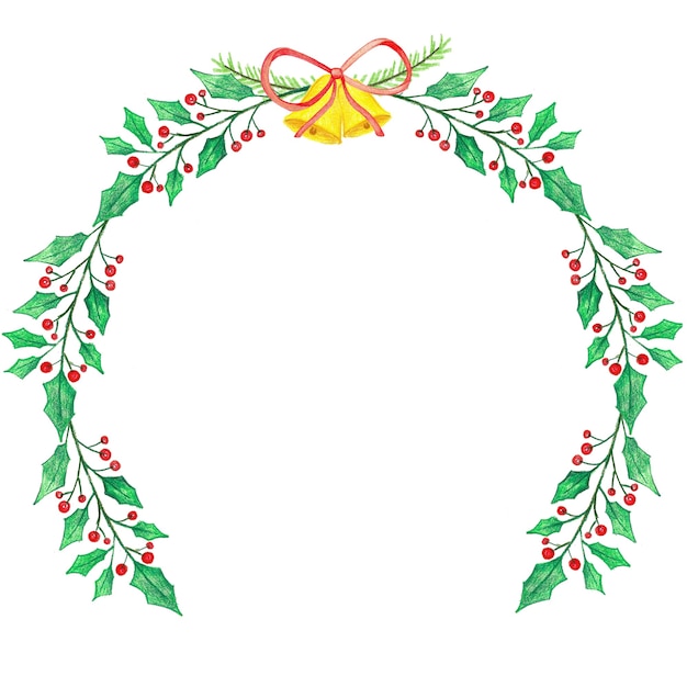 Christmas wreath with holly berries and Christmas bell