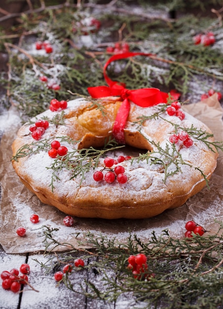 Photo christmas wreath with ornaments.