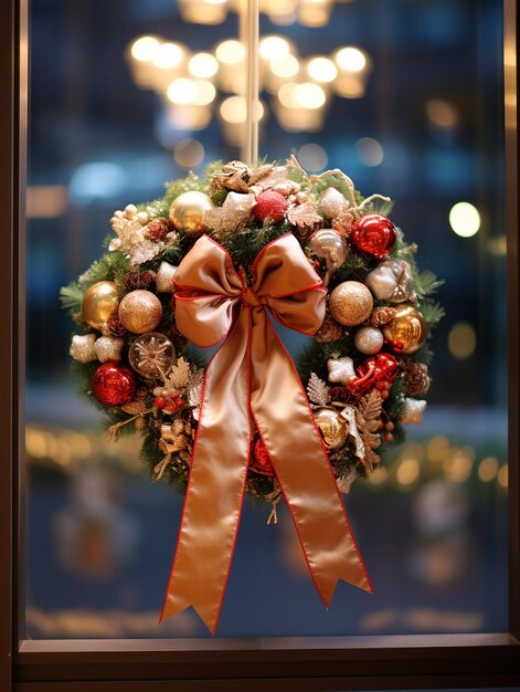 Christmas wreath with red and gold balls