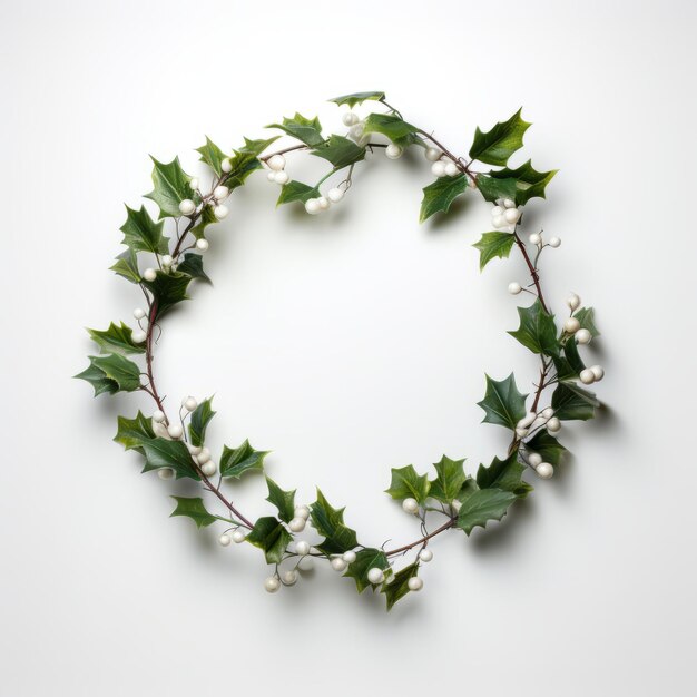 Christmas wreath with tiny twinkling fairy lights intertwined among fresh holly leaves