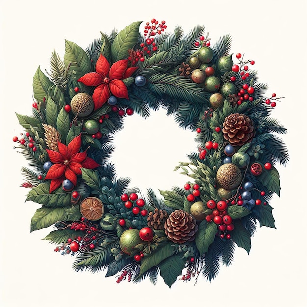 Photo christmas wreath with white background