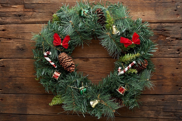 Christmas wreath on wooden