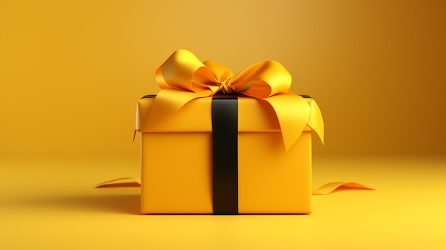 Christmas yellow gift box happy new year concept yellow shining colour background