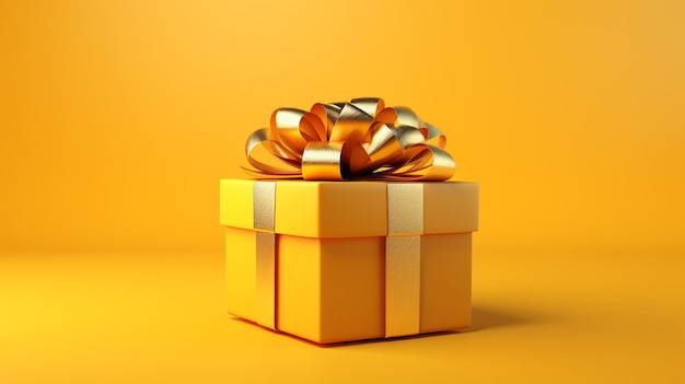 Christmas yellow gift box happy new year concept yellow shining colour background