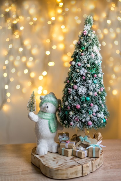 Рождественский пакет ecocare без отходов, подарки, экологически чистая упаковка, украшенная медведем