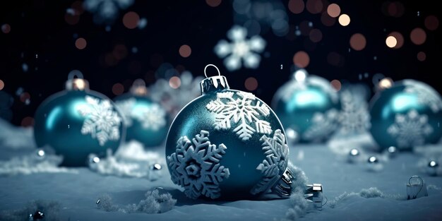 Christmasthemed achtergrond met sneeuwvlokken en ornamenten Generatieve AI
