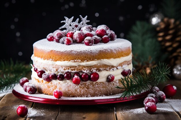 Christmasthemed cake with festive decorations