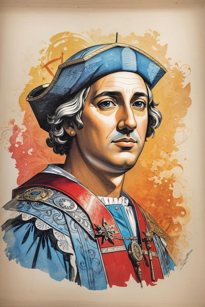 Foto christopher columbus gebruikte blauw en rood in zijn schilderijen