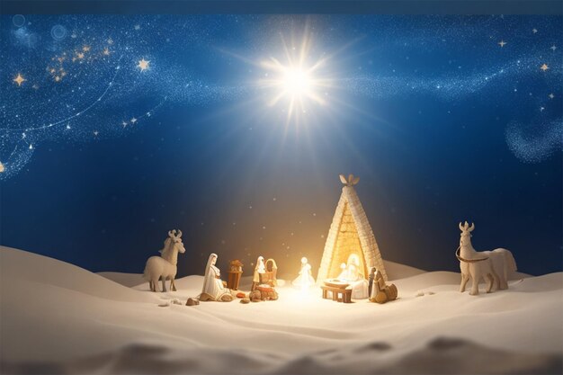 Фото Рождественская рождественская сцена на синем фоне