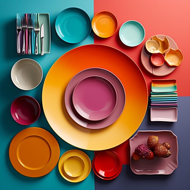 Photo chroma cuisine a palette of vibrant dishware