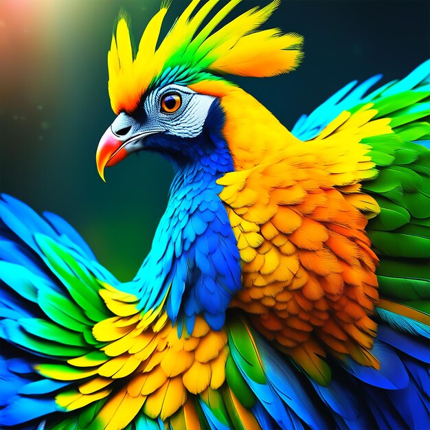 Chroma fowl the dazzling plumage with beautiful colorful plumage with vibrant shades of blue green
