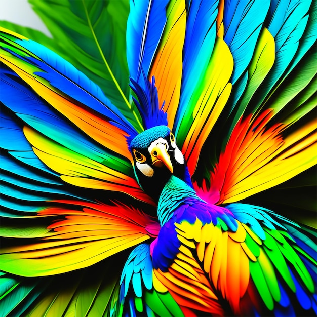 Chroma fowl the dazzling plumage with beautiful colorful plumage with vibrant shades of blue green