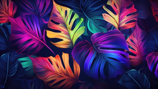 Chromatic Paradise Gradient Tropical Leaves in a Kaleidoscope of Hues