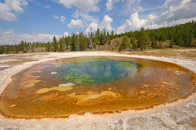 Chromatic pool in the upper geyser basin in yellowstone national park