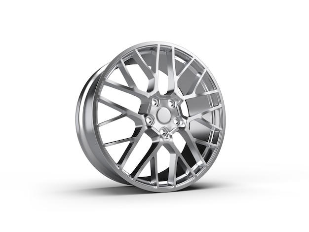 Chrome car alloy wheel isolated on white