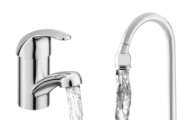 chrome faucets isolated on white