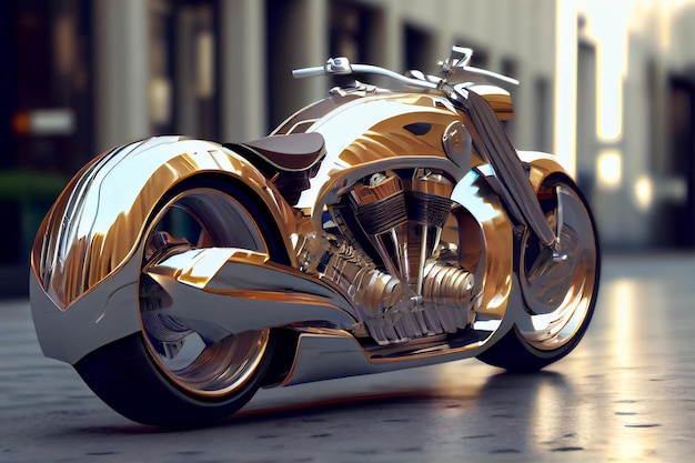 Photo chrome futuristic motorcycle generative aixa