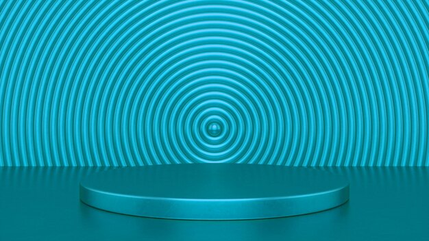 Chrome glossy Blue podium and abstract geometry background Premium Photo