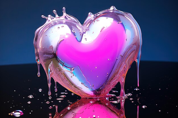 Хромное сердце в стиле y2k с голографической жидкостью Модная открытка на День святого Валентина