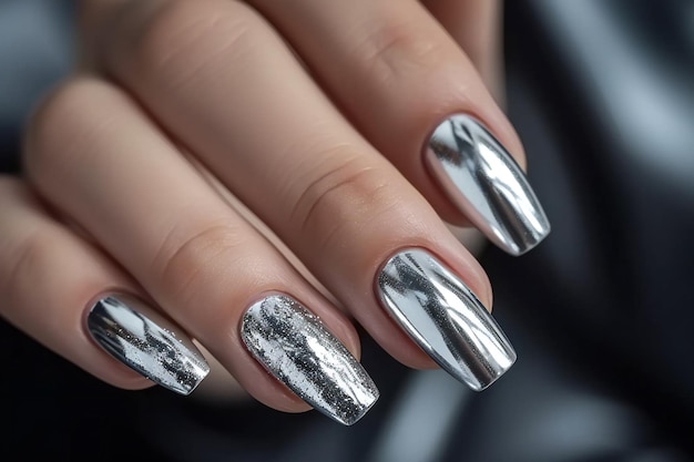 Chrome manicure close-up