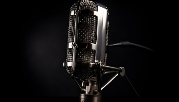 Chrome microphone on background focus generated by AI