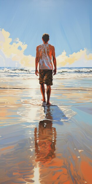 Foto riflessioni cromate steven39s passeggiata sulla spiaggia uhd pittura a strisce figurative